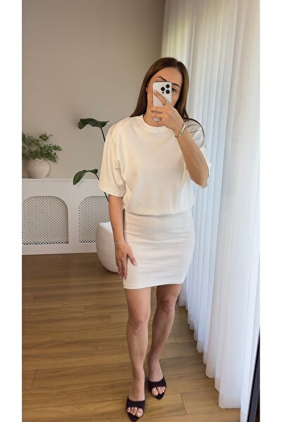 Premium Vatkalı Kısa Kollu Mini Penye Tshirt Elbise