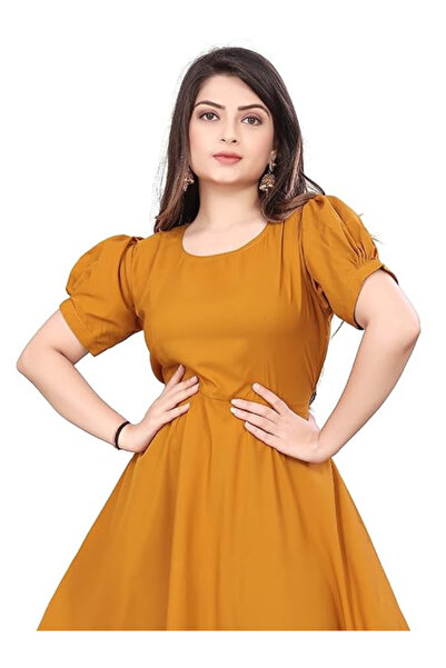 MYSMAR Yellow Crepe Fit & Flare Maxi Dress - TRNF8091-Yellow