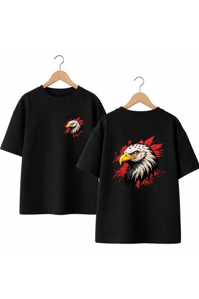 playwear Tricou roșu Tug Eagle, imprimat pe spate și pe piept, 100% bumbac, s...