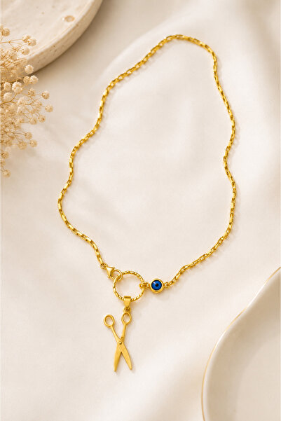 Archhazel Jewelery Gold Evil Eye Bead Detailed Scissors Necklace