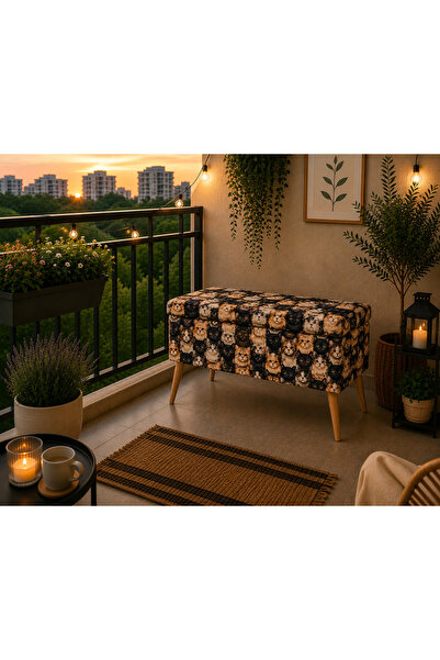 densan aksesuar Modern, Kedi Desenli, Sandıklı Puf, Bench