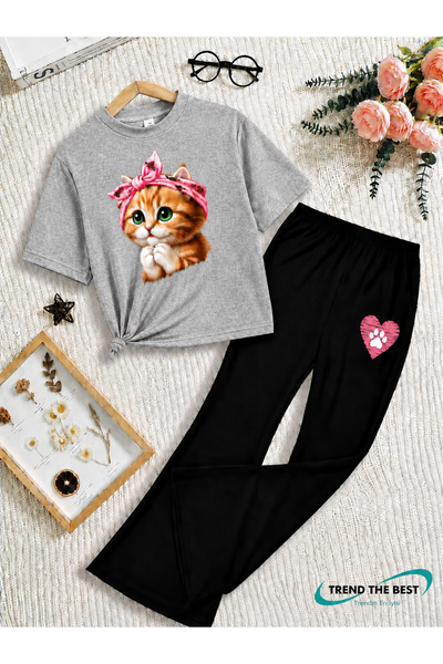 TREND THE BEST Trendin En İyisi Set de vară pentru fete, cu pantaloni evazați...