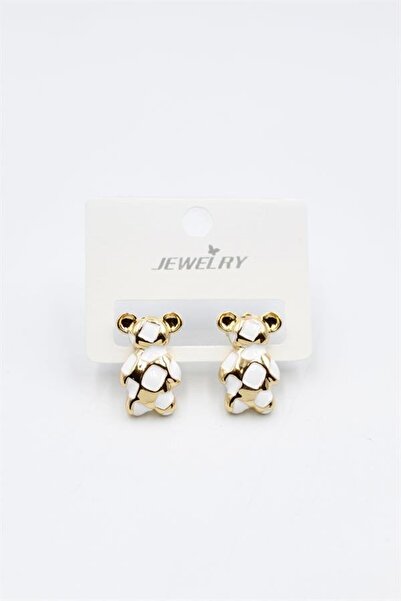atastore2017 Enameled Teddy Bear Earrings - White