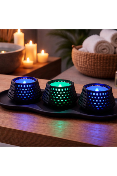 VibecraftRomania Set 3 Suporturi Decorative pentru Lumânări cu LED RGB, Desig...