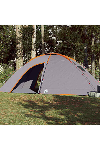 vidaxl Cort de camping pentru 8 persoane, gri si portocaliu, impermeabil