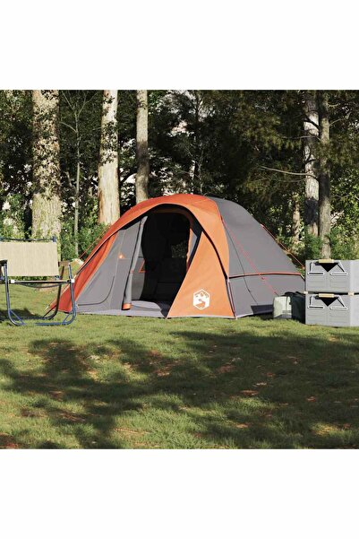 vidaxl Cort de camping pentru 6 persoane, gri/portocaliu, impermeabil
