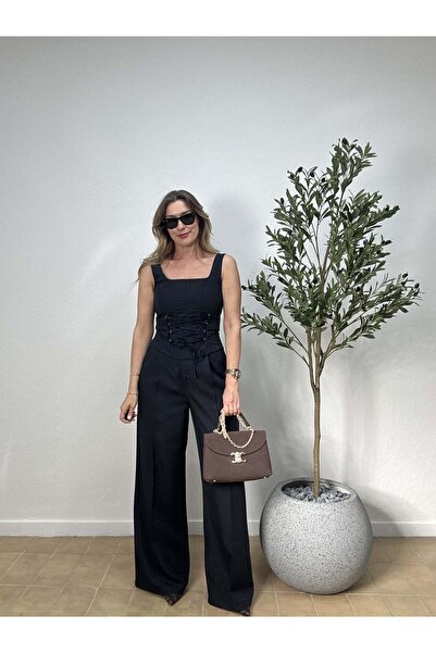 Düşes Butik BAĞCIK DETAYLI YELEKLİ TAKIM 378-M - Lacivert