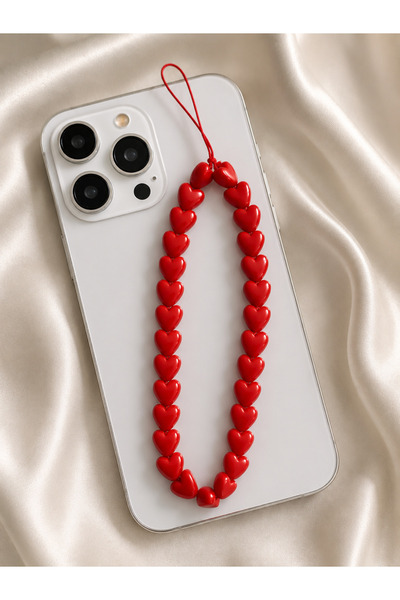 FİŞNEİLETİŞİM KIRMIZI KALP BONCUK TELEFON CHARMI TELEFON İPİ