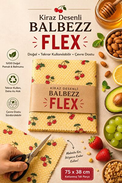 TODO HOME BalBezz FLEX Kiraz Desenli Büyük Boy Balmumlu Saklama Bezi 75x38 cm...