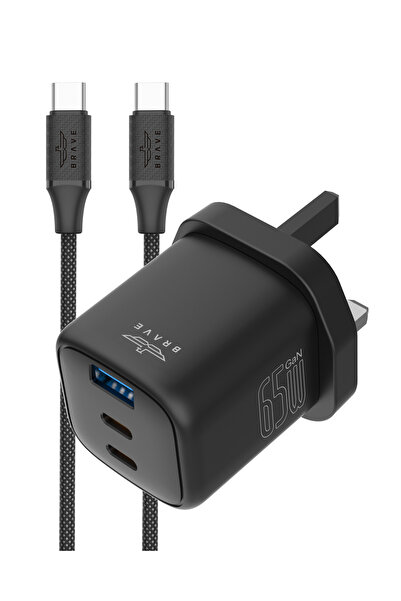 Brave BTC-44 65W GaN 3-Port USB-C Fast Charger with 100W Type-C Cable – PD Su...