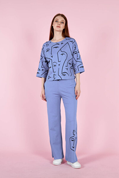 PONÇİK Women's Plus Size Cotton Pants Suit 23066