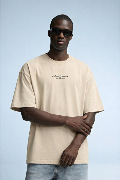 MATERIAL Men's Culture Connects Print Casual Beige T-Shirt