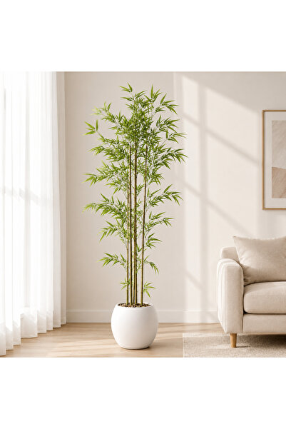 TrentonGCC Artificial Bamboo Tall Tree Decorative Plant with Modern Pot Indoo...