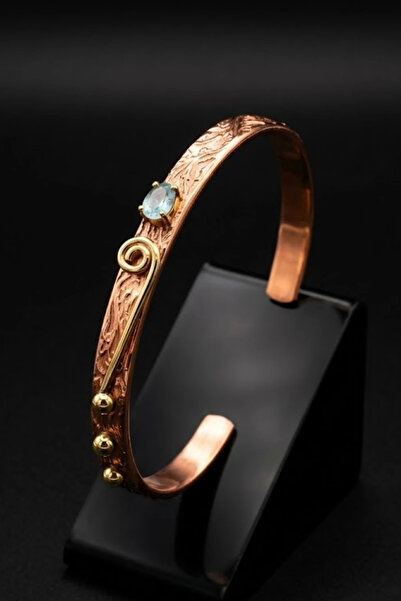 OSMANLI GÜMÜŞ Women's Copper Bracelet with Natural Mavikolsedan Stone, Drop M...
