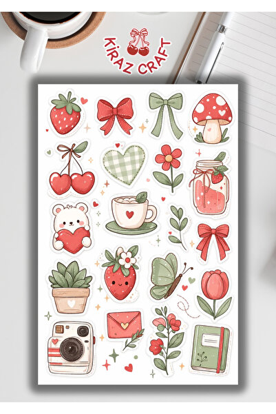 Kiraz Craft Kawaii Estetik Sticker Seti – Çilek, Kiraz & Cottagecore Planner ...