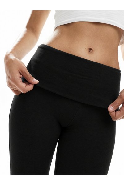 Baluxe Black Soft Modal Folded Waist Flare Fit Pants