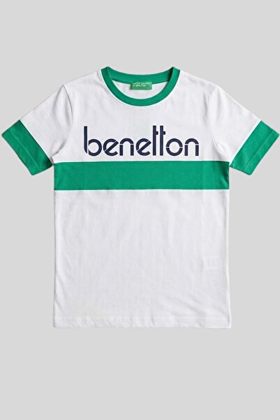 Benetton Dečačka zeleno-bela majica sa logo-om i okruglim izrezom