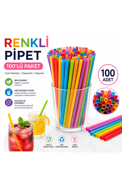DİKBAŞ Renkli Körüklü Pipet 100 Lü