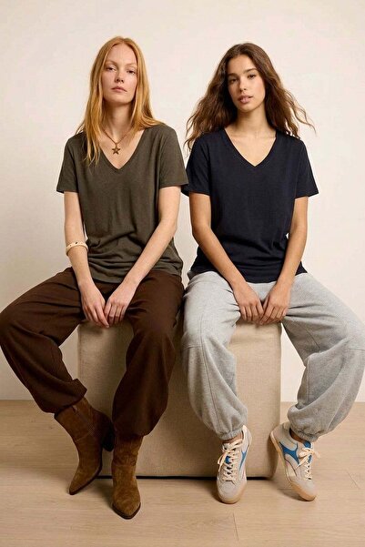 COTENCONCEPT 2 Pieces V-Neck Basic Viscose Blend T-Shirt