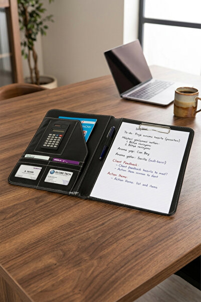 SEDEF SİLVER Functional Black Leather A4 Secretary Notepad - Office Document ...