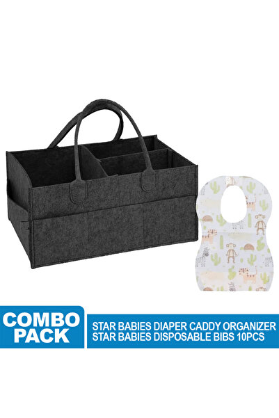 STAR BABiES - Caddy Diaper Bag with Disposable Bibs - 10pcs - Grey/Black