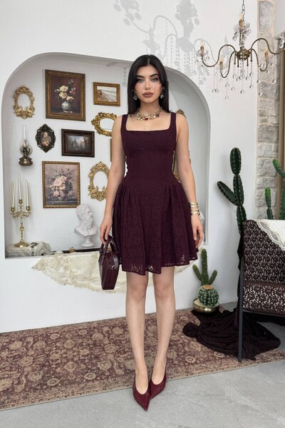Caddebostan Moda Square Neck Ruched Flared Mini Dress Stylish Event and Party...