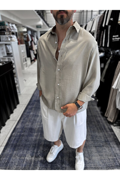 BYBASICMAN Light Khaki Basic Tensel Oversize Shirt Jj-171