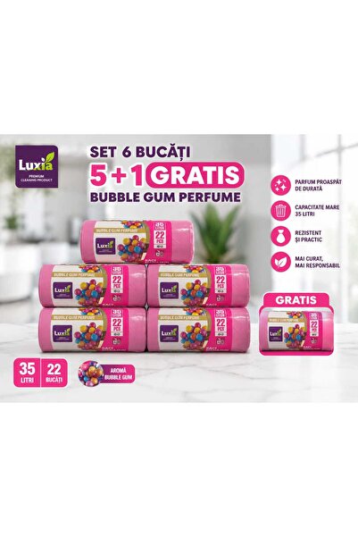 Luxia Set of 6 Bubble Gum Scented Garbage Bags 35L – 5+1 Free | Durable & Fresh