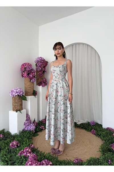 Caddebostan Moda Square Neck Floral Print Sling Midi Dress Stylish Summer Dress
