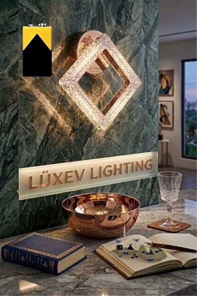 Lüxev Lighting Kare Model Gold Kristal Salon Mutfak Yatak Çocuk Odası Pilli A...