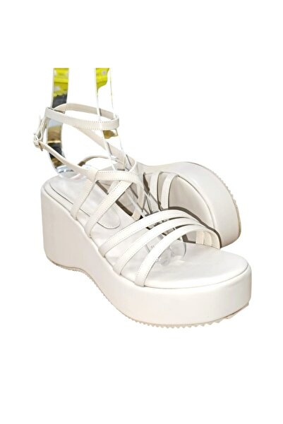WHİTE LİNE Söz 2023 Women's Genuine Leather Wedge Sole Platform Ankle Strap C...