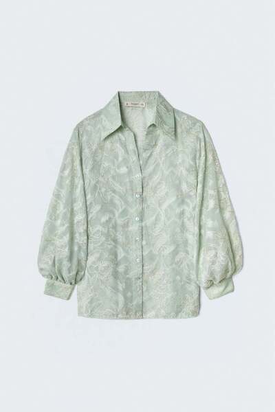 Sateen Embroidery Detailed Transparent Shirt - Mint