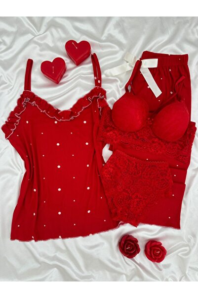 Lena Homewears Women's Lingerie Strap Ruffle Pajama Set