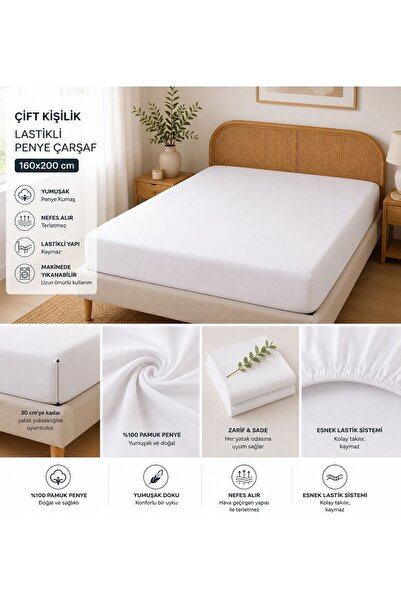 Çeşme Home Double Elastic Bed Sheet 160X200 Cotton Combed Soft Fabric