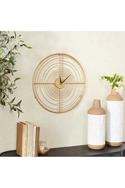 mazory decor Modern Spiral Tel Tasarım Metal Duvar Saati Gold Renk