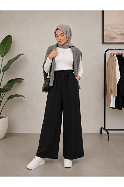 intimateunderwear Women's Elastic Waist Pocketed Loose-Leg Tunic Pants
