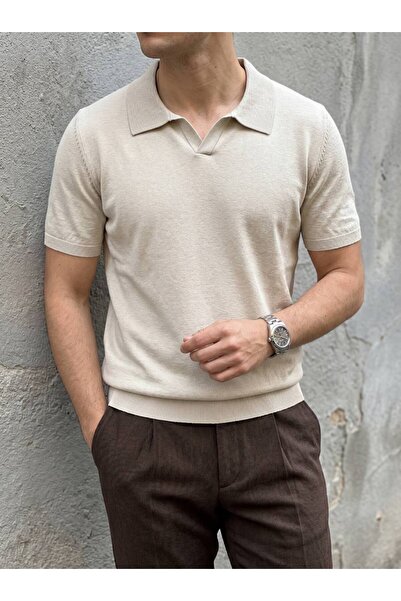 ATKGİYİM Polo Yaka Düğmesiz Slim Fit Erkek Trıko Tişört - Lacivert, Kahvereng...