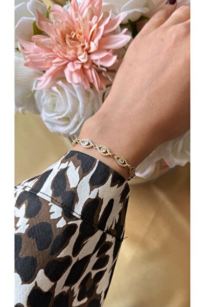 MonCheriAccessoire 14K Altın Kaplama Göz Detaylı Bileklik