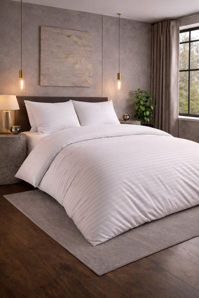 Bikaya Home Luxury Striped Double Satin Duvet Cover Set |   Silky Soft Textur...
