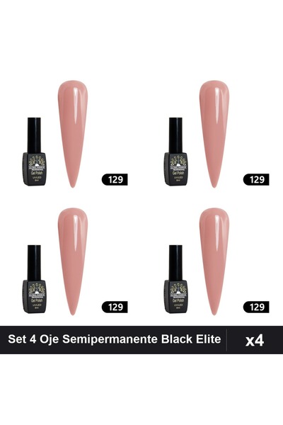 global fashion Set 4 Oje Semipermanente Black Elite 8ml, Manichiură UV/LED Pr...