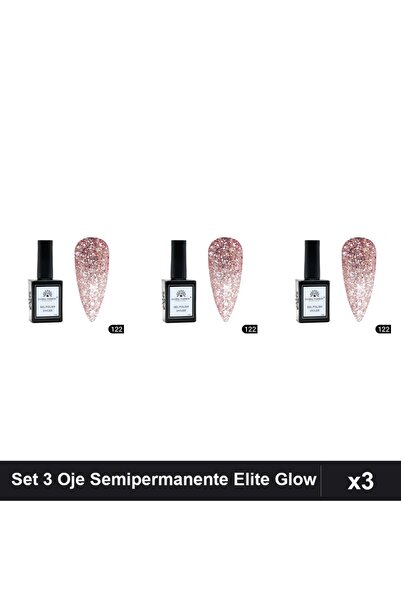 global fashion Set 3 Oje Semipermanente Elite Glow 15ml, Gel Polish UV/LED