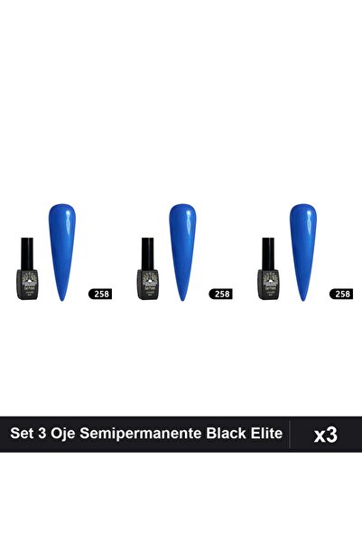 global fashion Set 3 Oje Semipermanente Black Elite 8ml, Manichiura UV/LED Pr...
