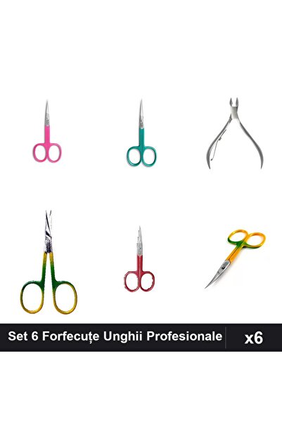One Group Set 6 Forfecuțe și Clești Unghieri Profesionali, Cuticule Roz Turco...