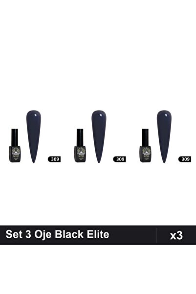 global fashion Set 3 Oje Semipermanente Black Elite 8ml, Manichiura UV/LED