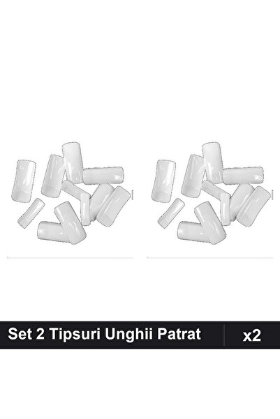 NAİLS Set 2 Tipsuri Unghii Clasice Patrat Alb 500 Bucati, Manichiura Profesio...