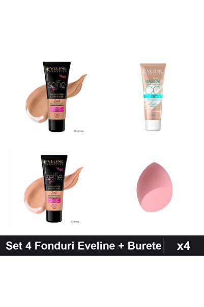 Eveline Set 4 Fonduri de Ten Cosmetics, Nuante Honey Ivory Beige, 30ml cu Burete
