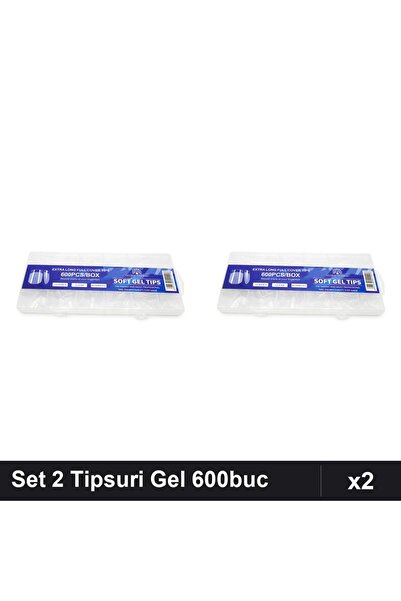 global fashion Set 2 Tipsuri Gel 600 Bucati, Forma Patrat Mediu, Manichiura P...