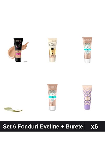 Eveline Set 6 Fonduri de Ten Eveline, Nuante Vanilla Beige , Makeup + Burete