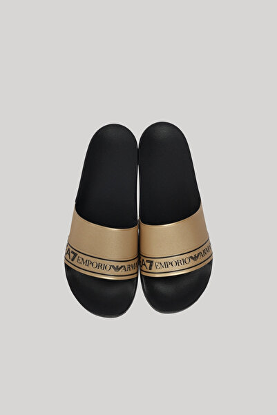 EA7 Men's Comfortable Sole Logo Design Black - Gold Slippers