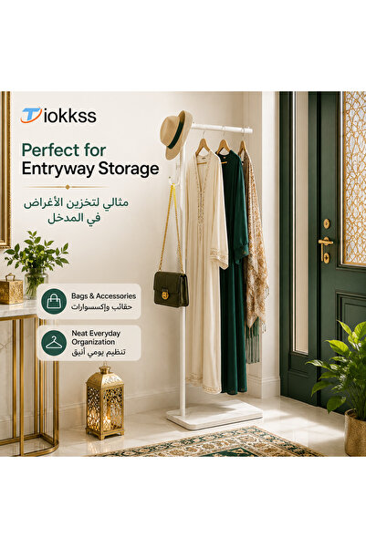 Tiokkss Minimal Clothes Rack, 170cm Freestanding Garment Rack with 30cm Top B...
